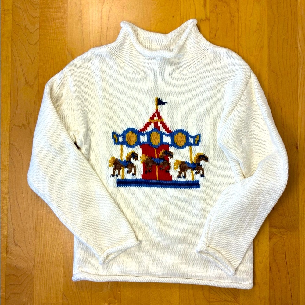 Classic Prep Fraser Roll Cannoli Cream Knit Carousel Sweater